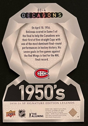 2020 SP Signature Edition Legends Jean Beliveau #DC-4 Decagons back